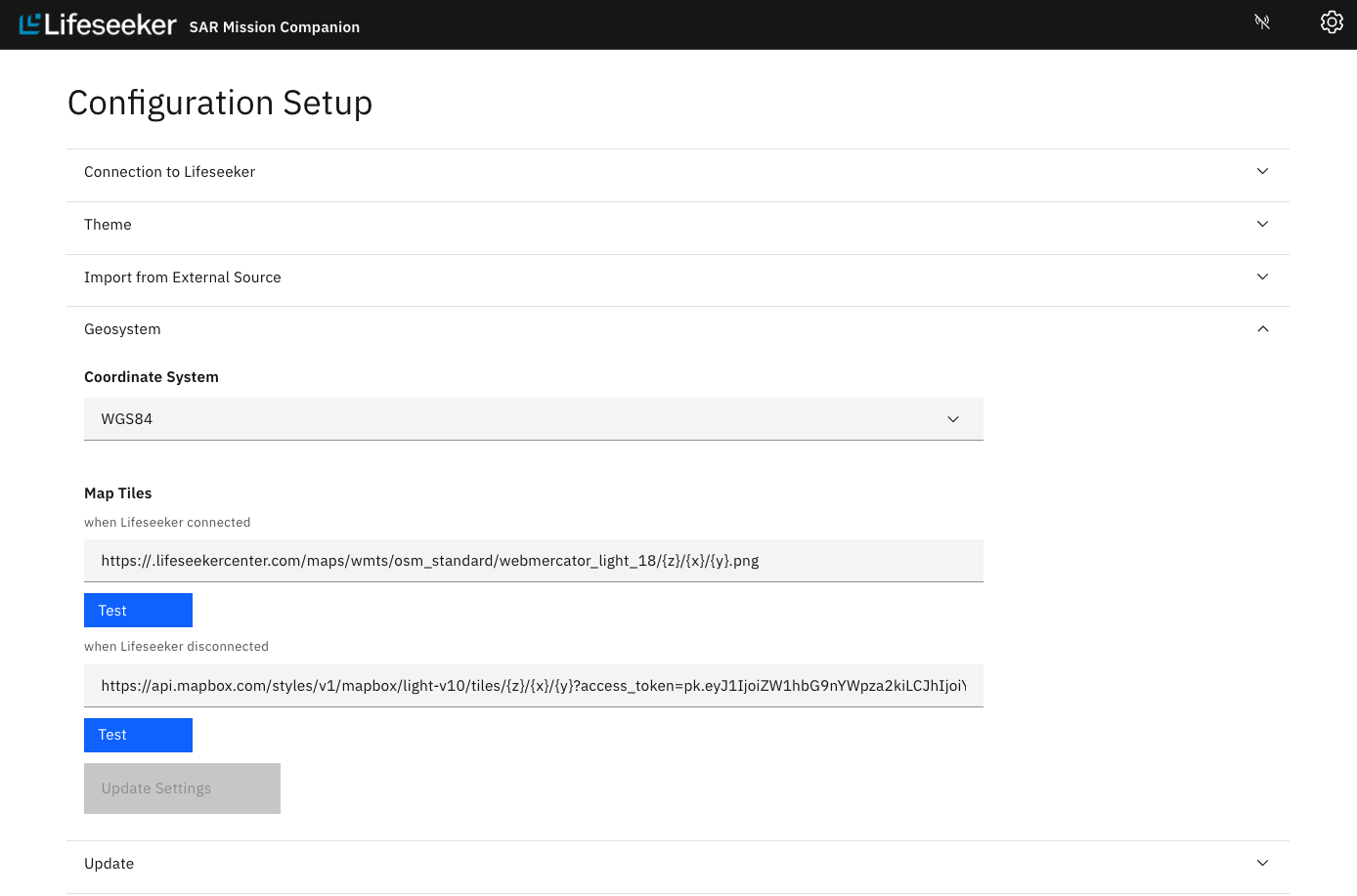 Geosystems Tab on the Configuration Page